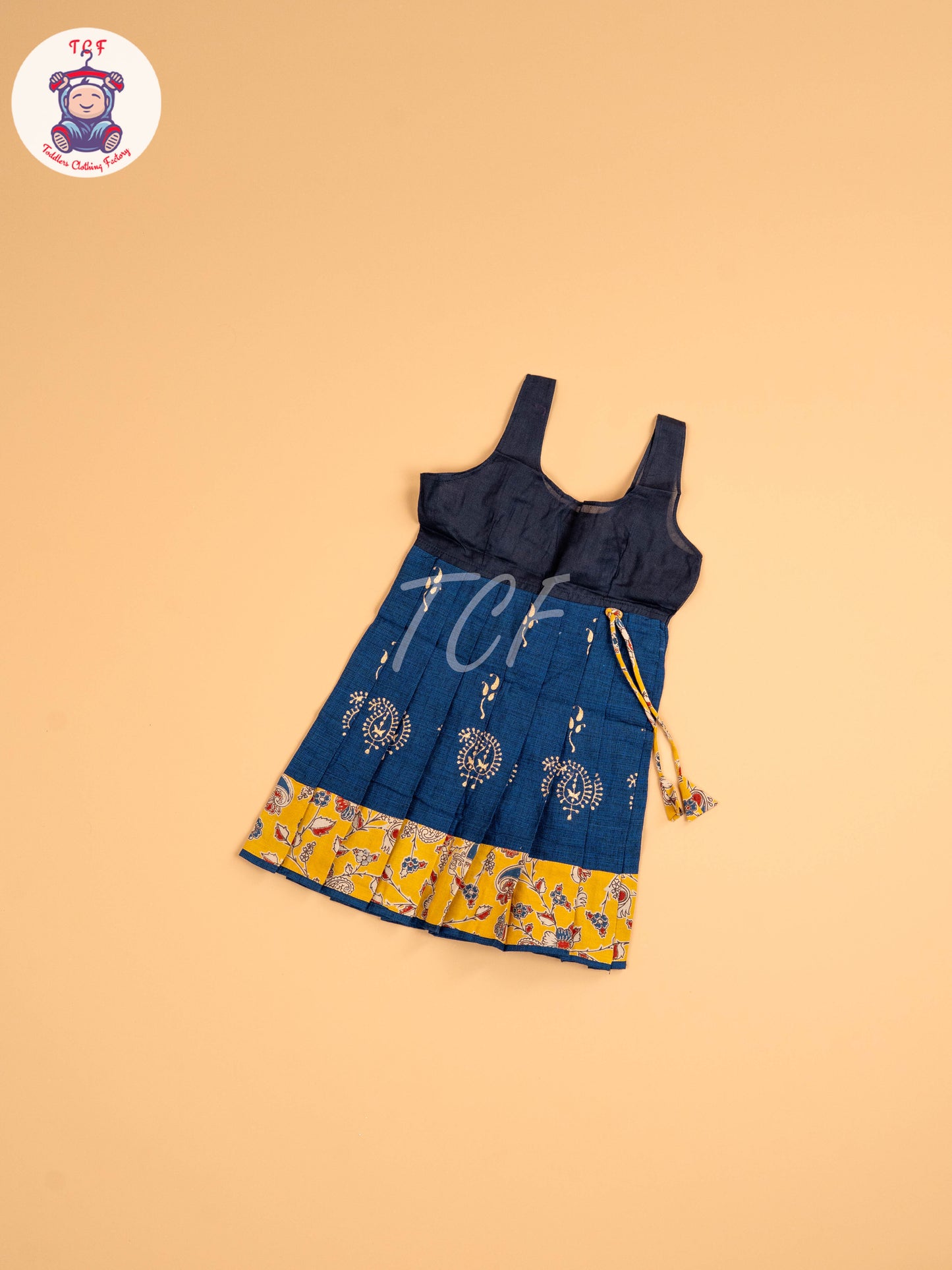 Mustard & Blue - Floral Printed Kalamkari Pavadai Sattai