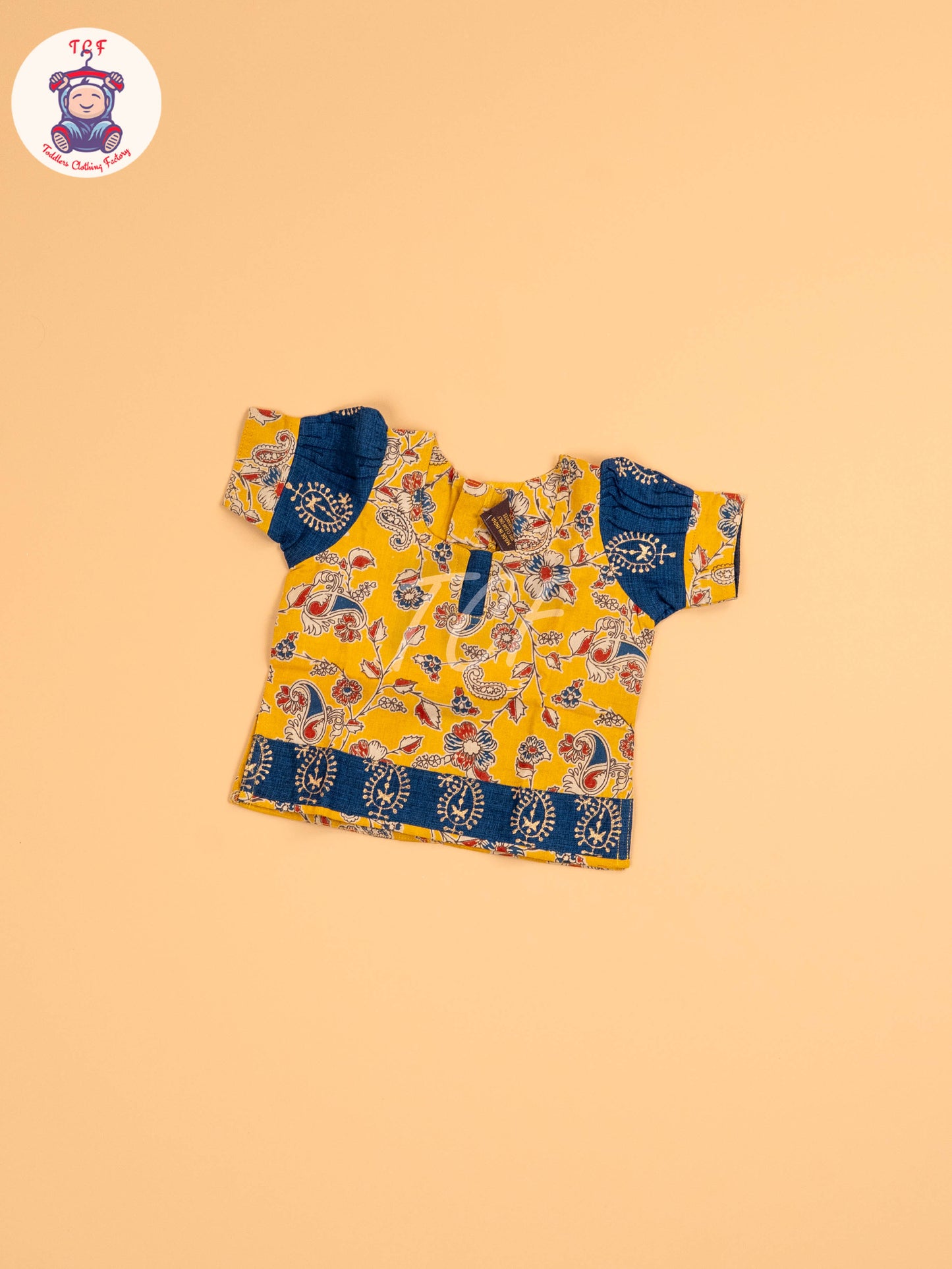 Mustard & Blue - Floral Printed Kalamkari Pavadai Sattai