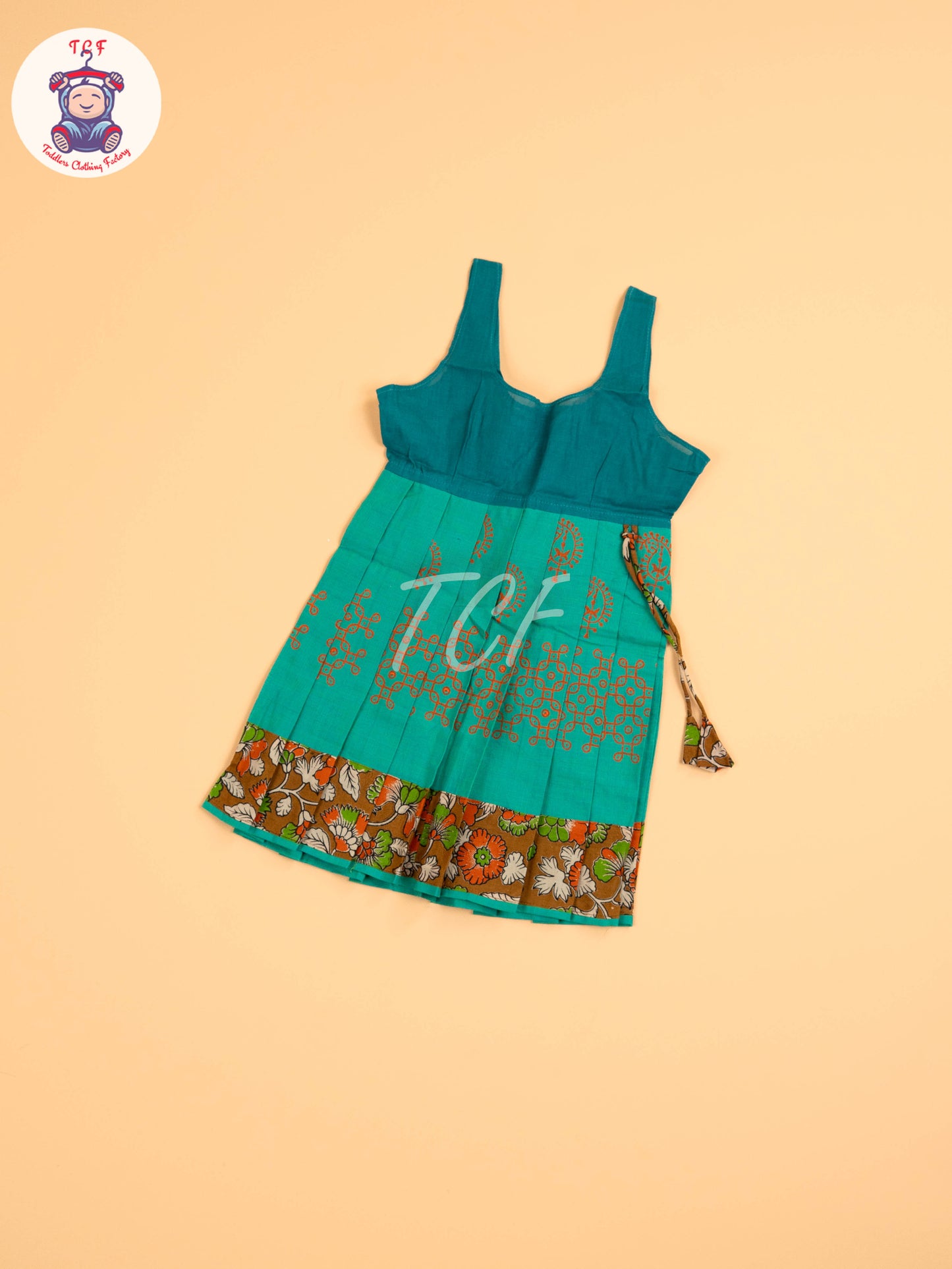Brown & Green - Floral Printed Kalamkari Pavadai Sattai