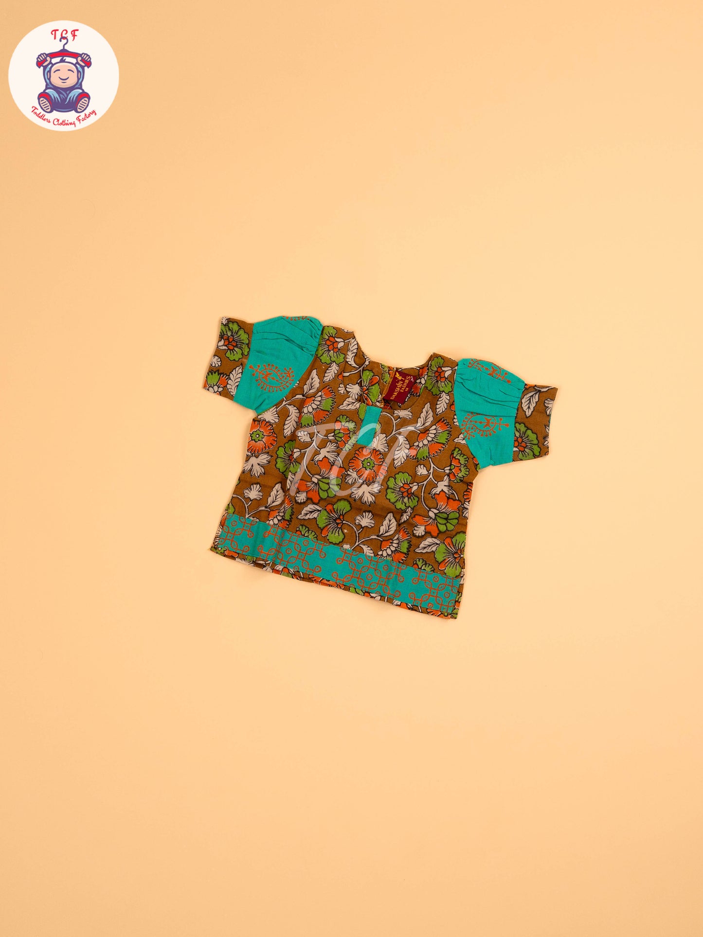 Brown & Green - Floral Printed Kalamkari Pavadai Sattai