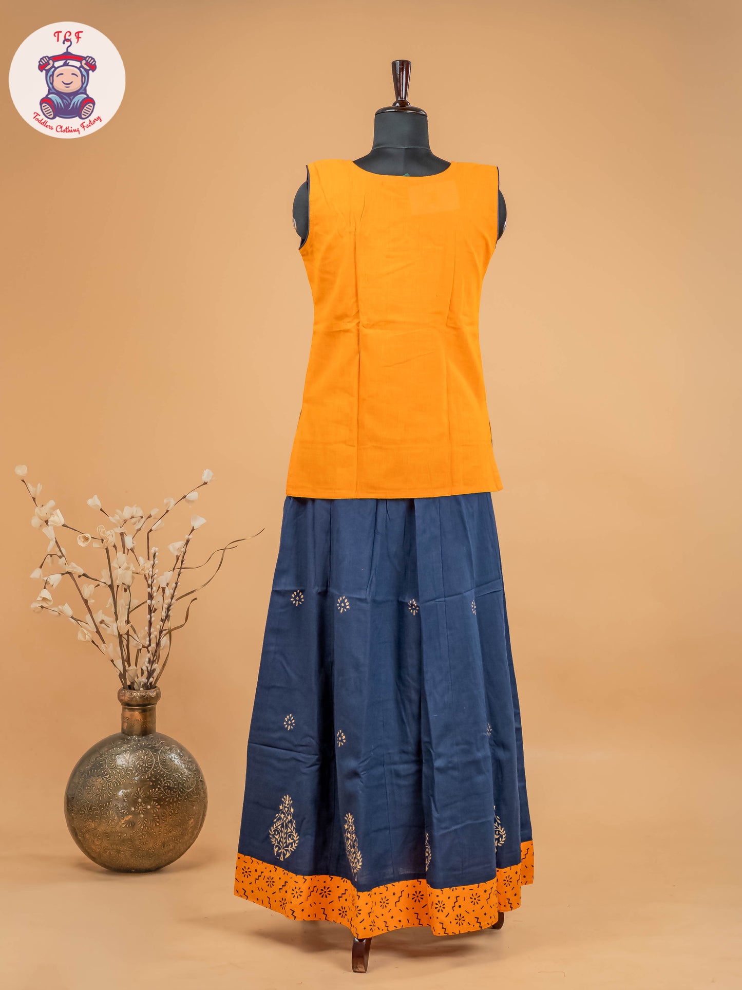 Orange & Blue - Adult Readymade Pavadai Sattai