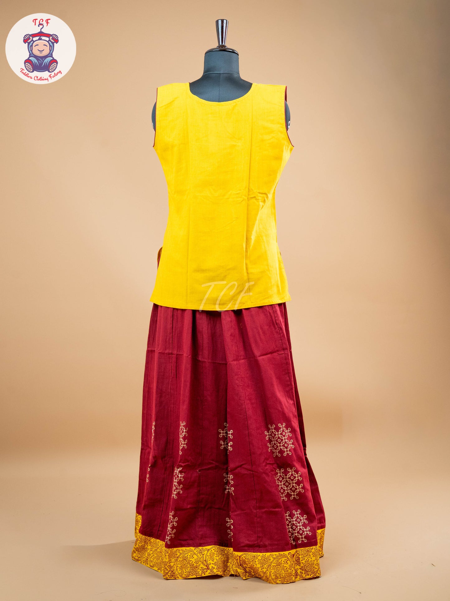 Yellow & Maroon - Adult Readymade Pavadai Sattai