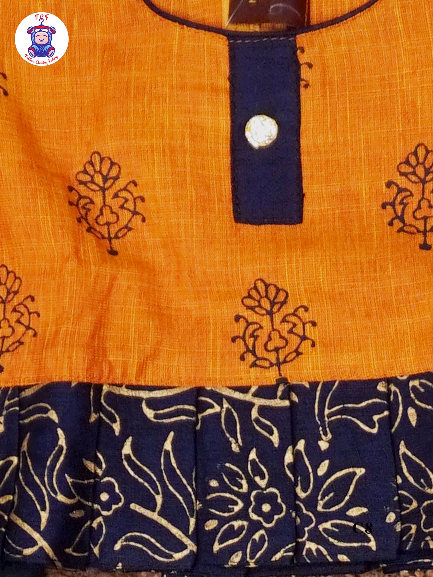 Orange & Navy Blue - Cotton Pavadai Sattai