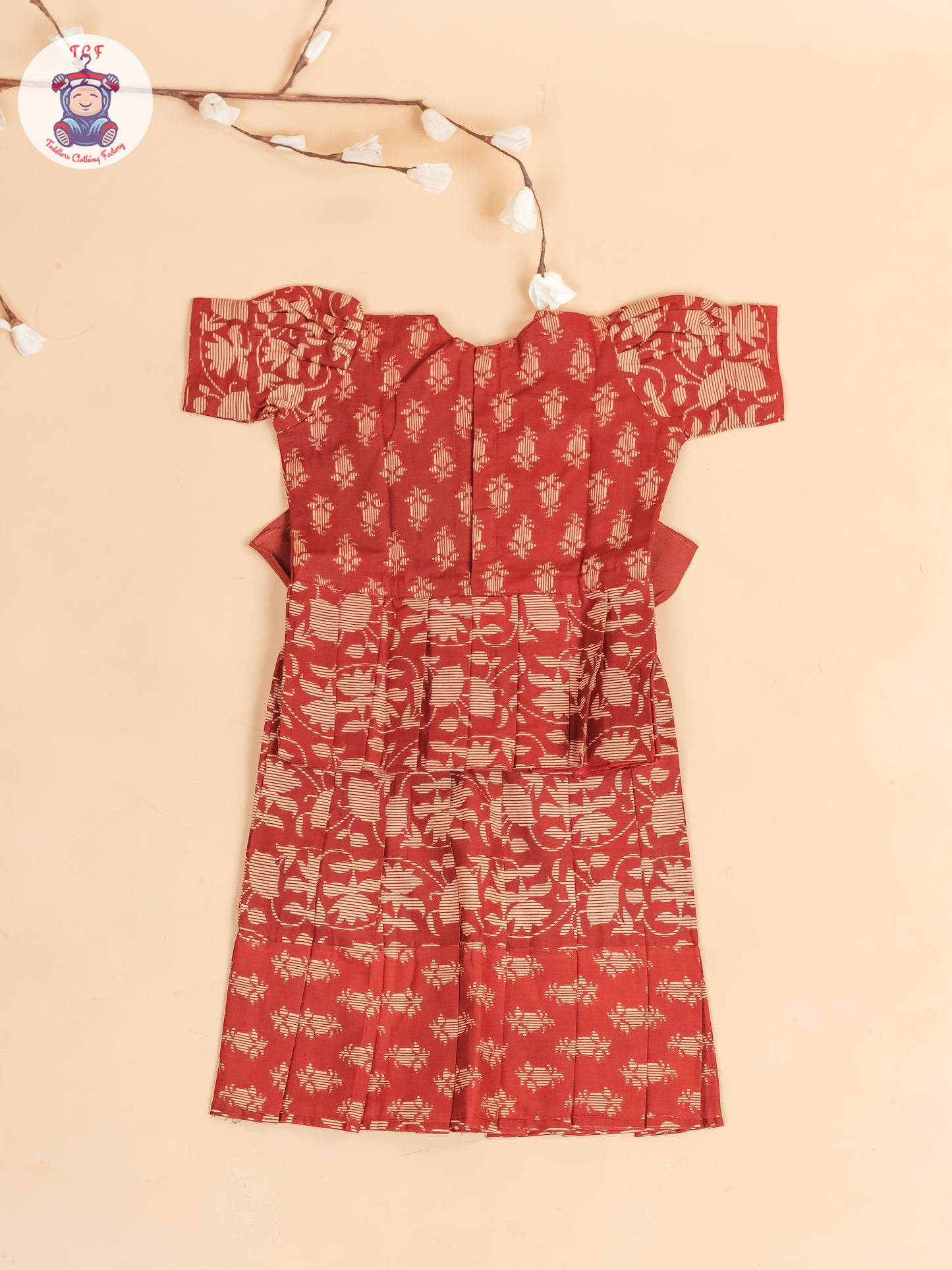 Maroon Floral Printed - Girls Readymade Cotton Pavadai Sattai
