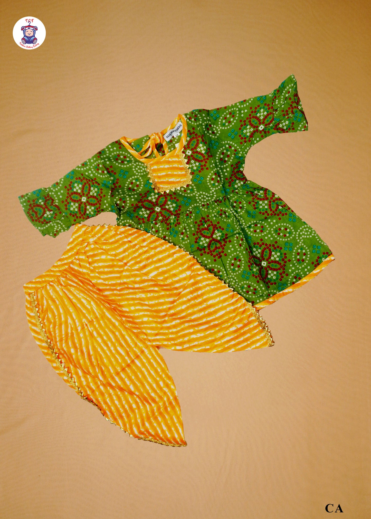 Emerald Green & Yellow - Printed Kurti Dhoti Set