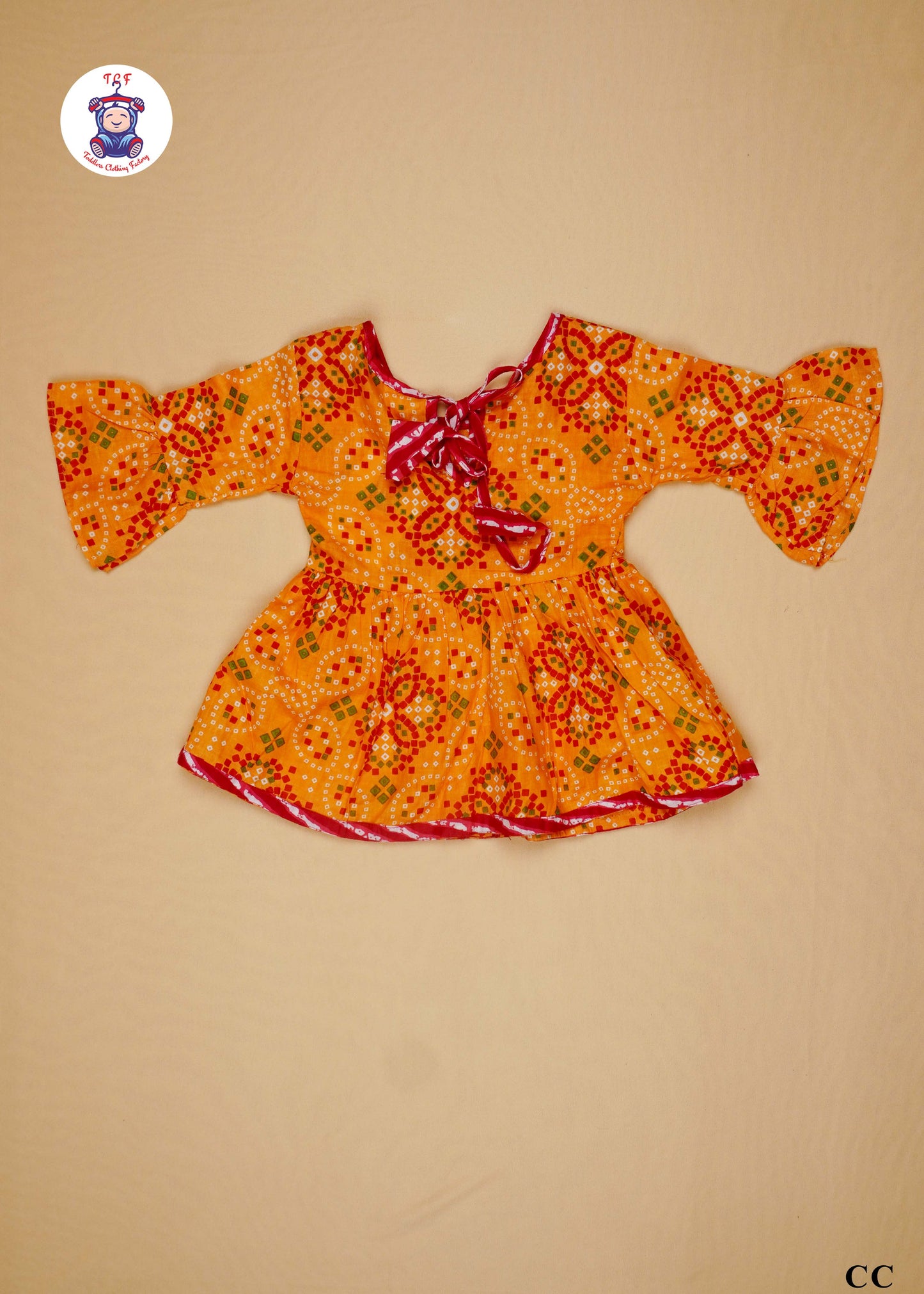 Orange & Carmine Red - Printed Kurti Dhoti Set