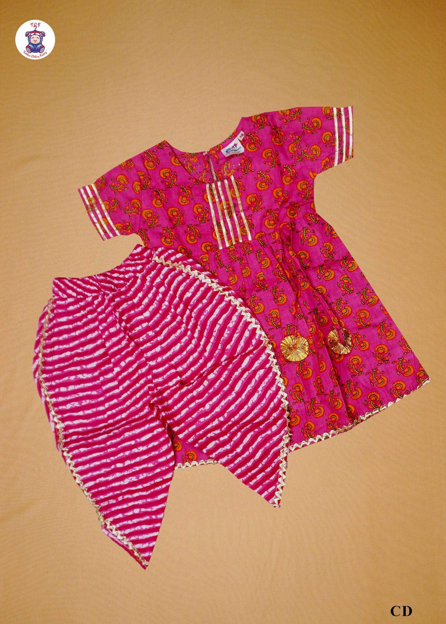 Hot Pink - Printed Kurti Dhoti Set