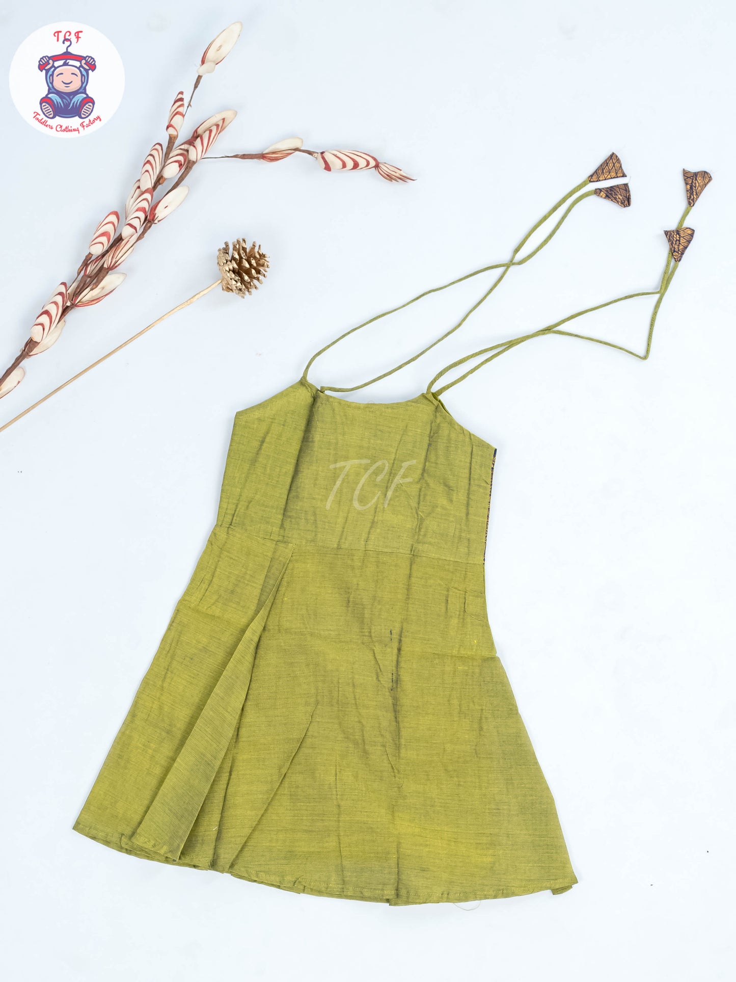 Light Green & Blue - Girls Chettinad Cotton Knot Frock