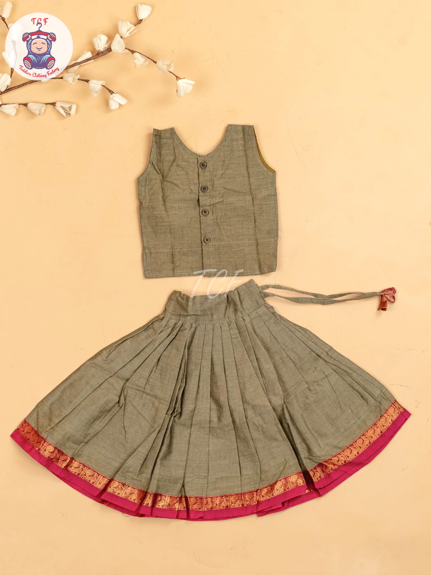 Brown & Maroon - Chettinad Cotton Pavadai Sattai