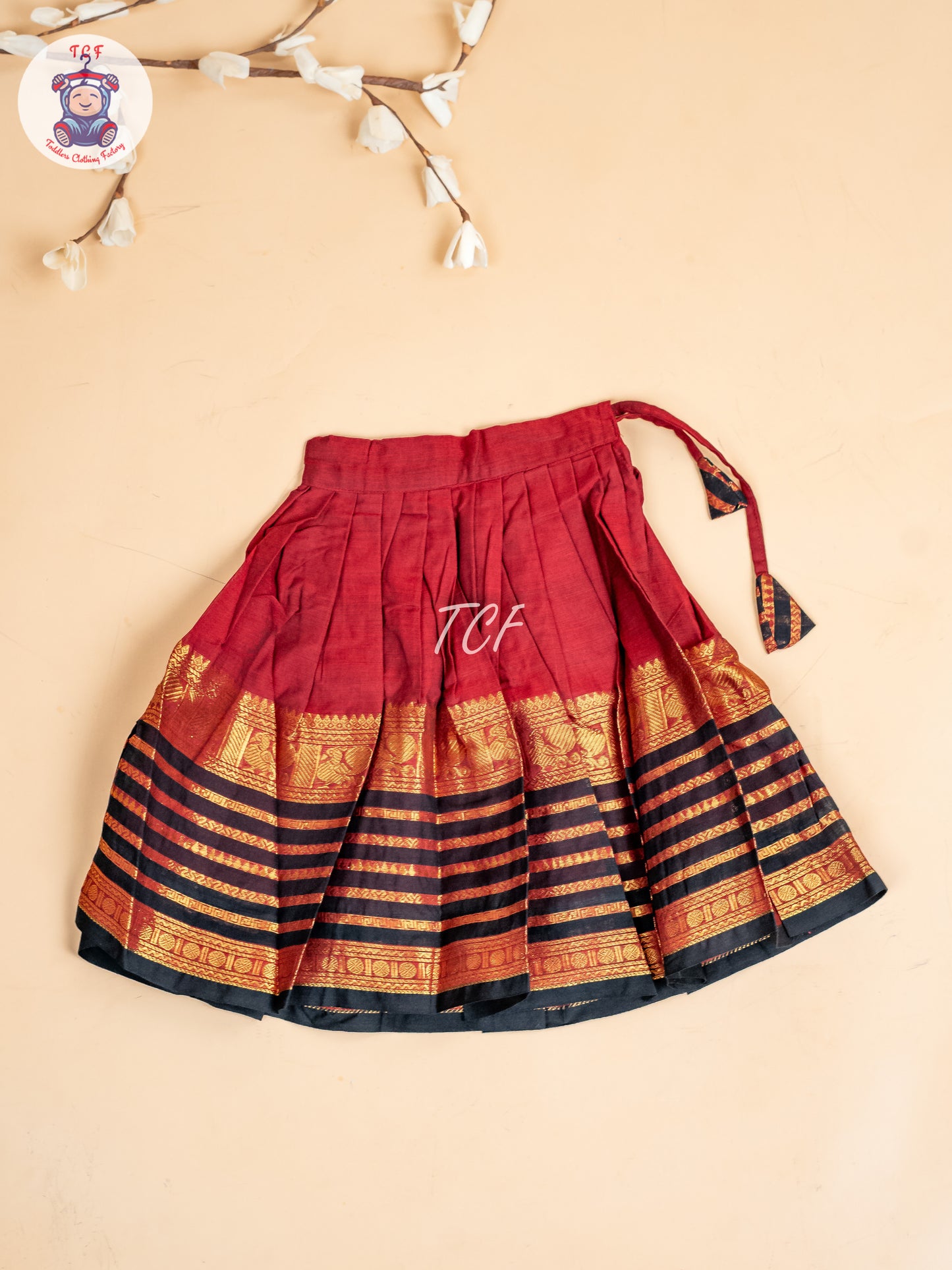 Black & Maroon - Girls Chettinad Cotton Pavadai Sattai