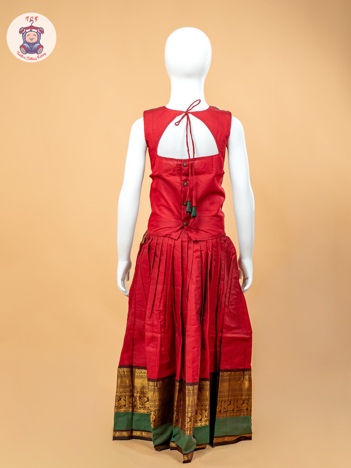 Dark Green & Maroon- Girls Chettinad Cotton Pavadai Sattai