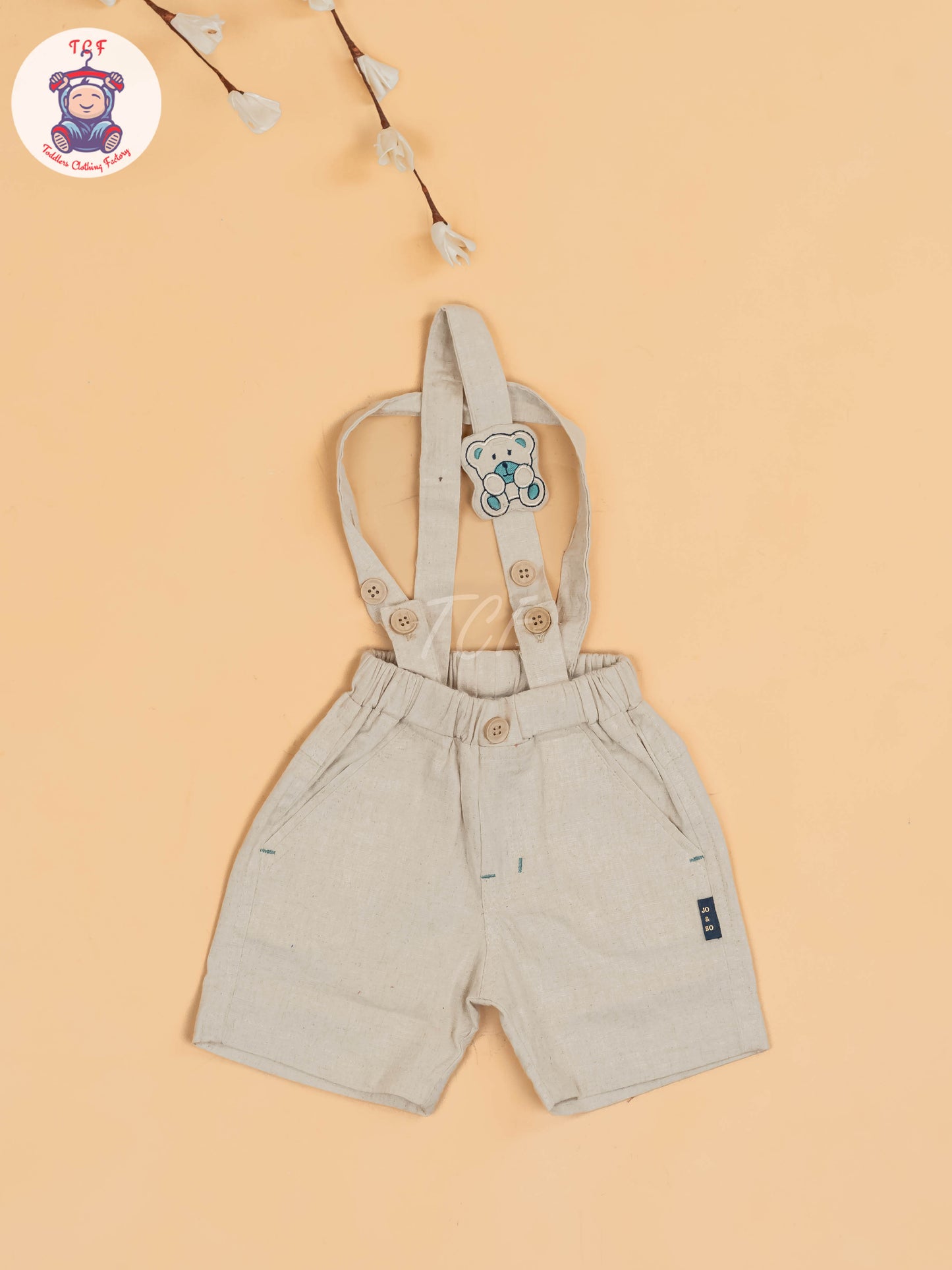 Light Green & Beige - Half Sleeves Shirts & Shorts Set With Suspender & Bow