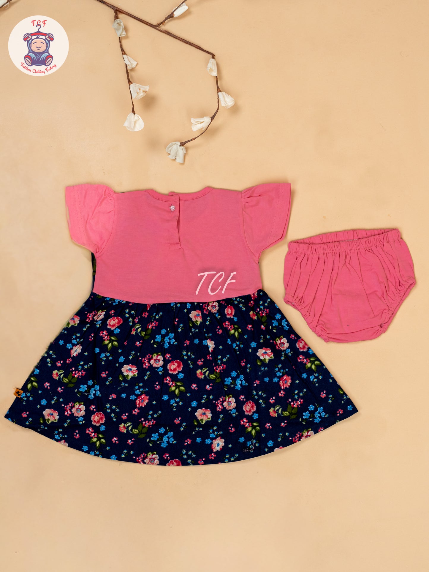 Pink & Navy Blue - Cotton Frock