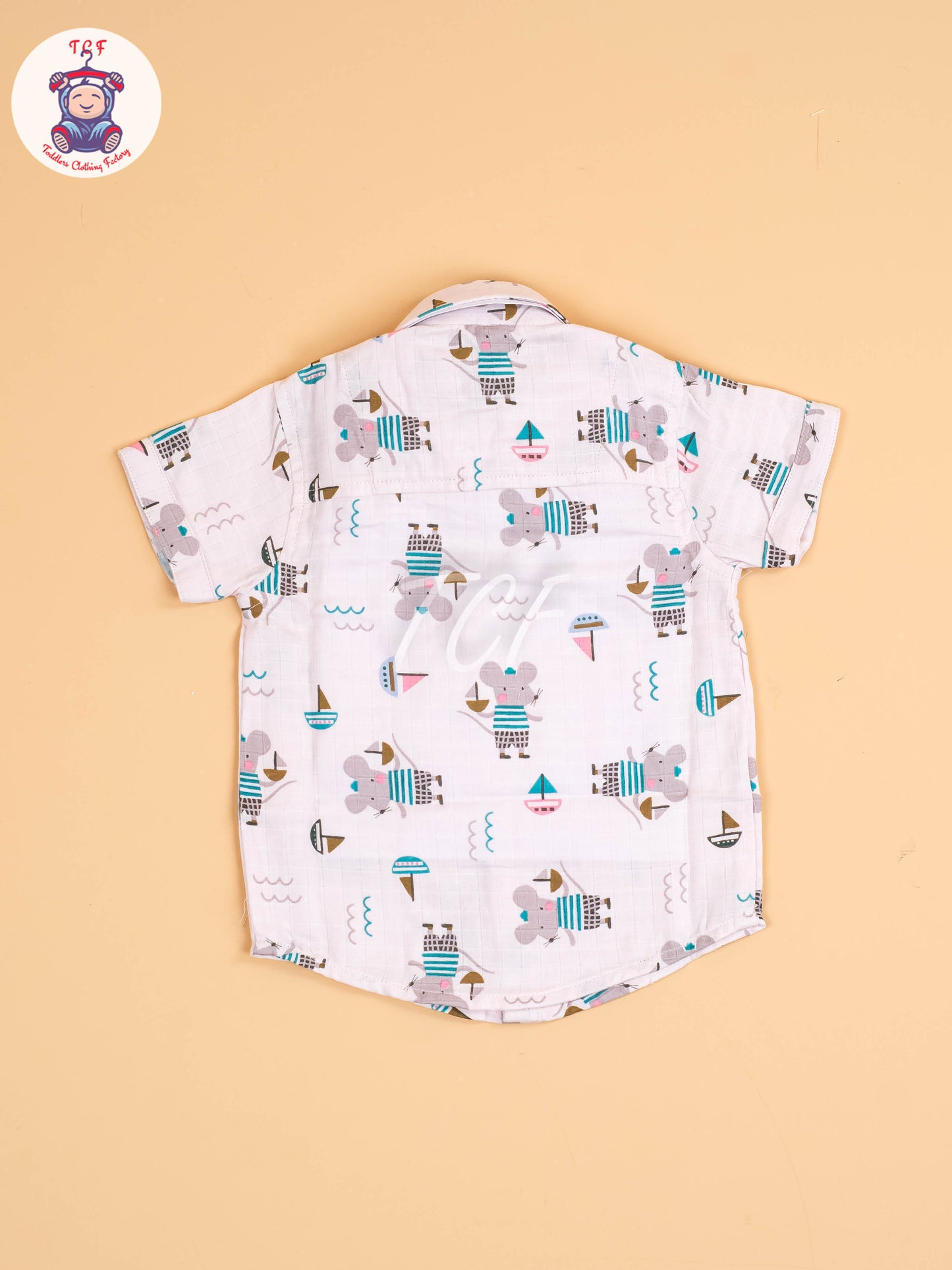 Cream Floral Printed - Boys Cotton Shirt