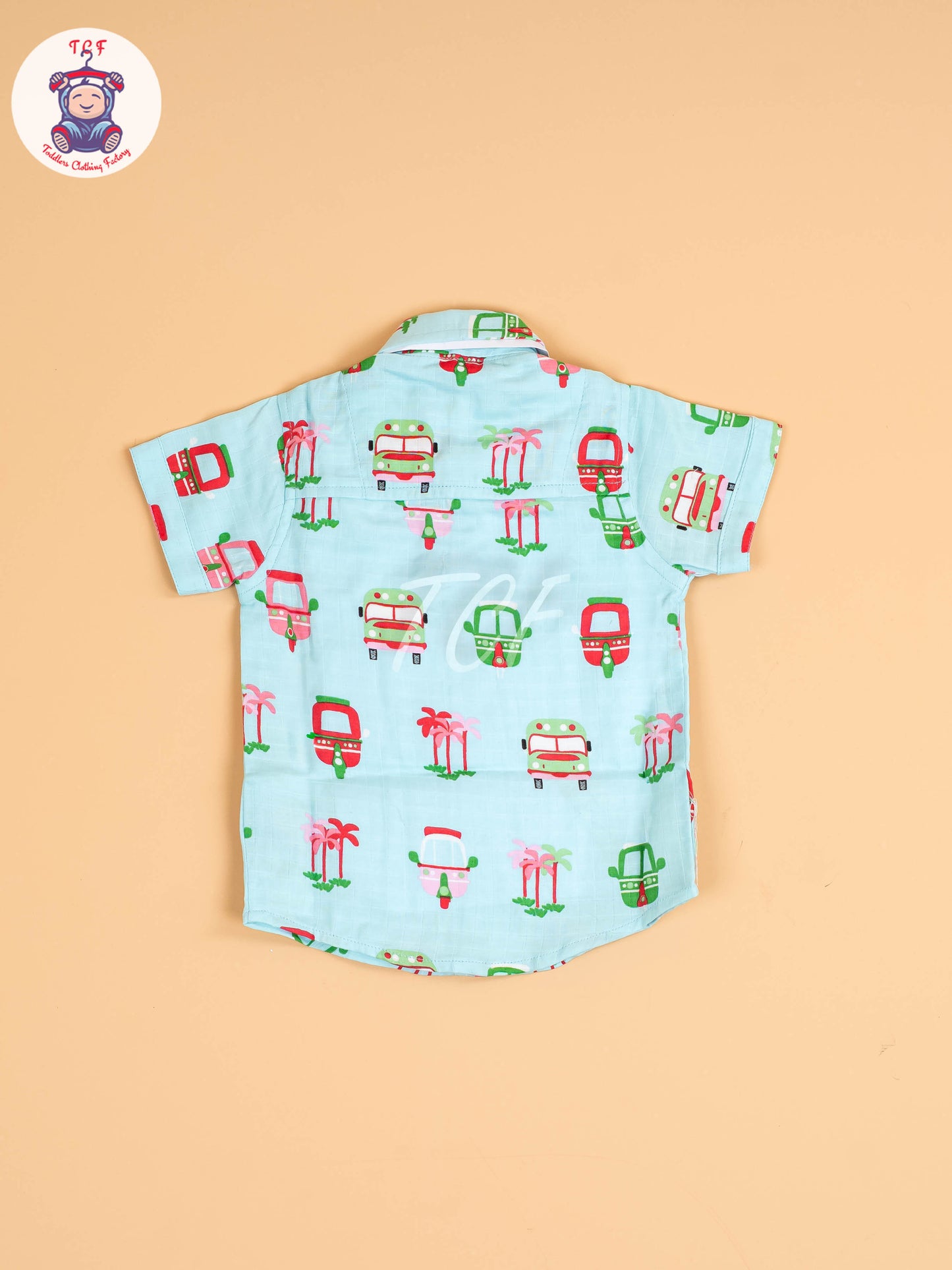 Light Blue Floral Printed - Boys Cotton Shirt