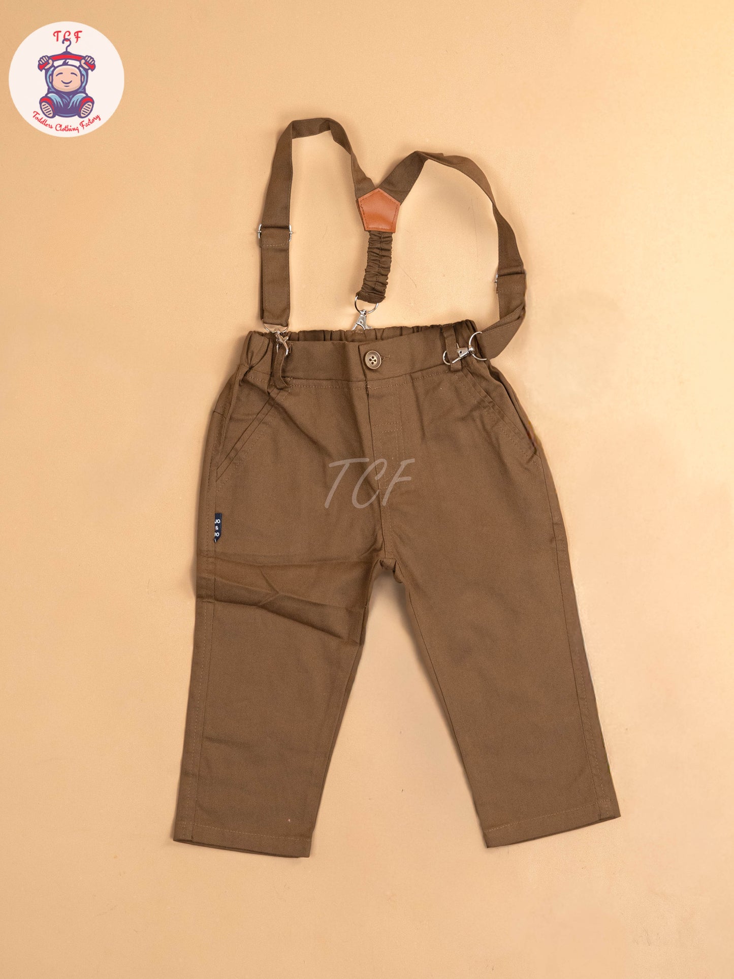 Brown - Half Sleeves Shirts & Shorts Set With Suspender & Bow