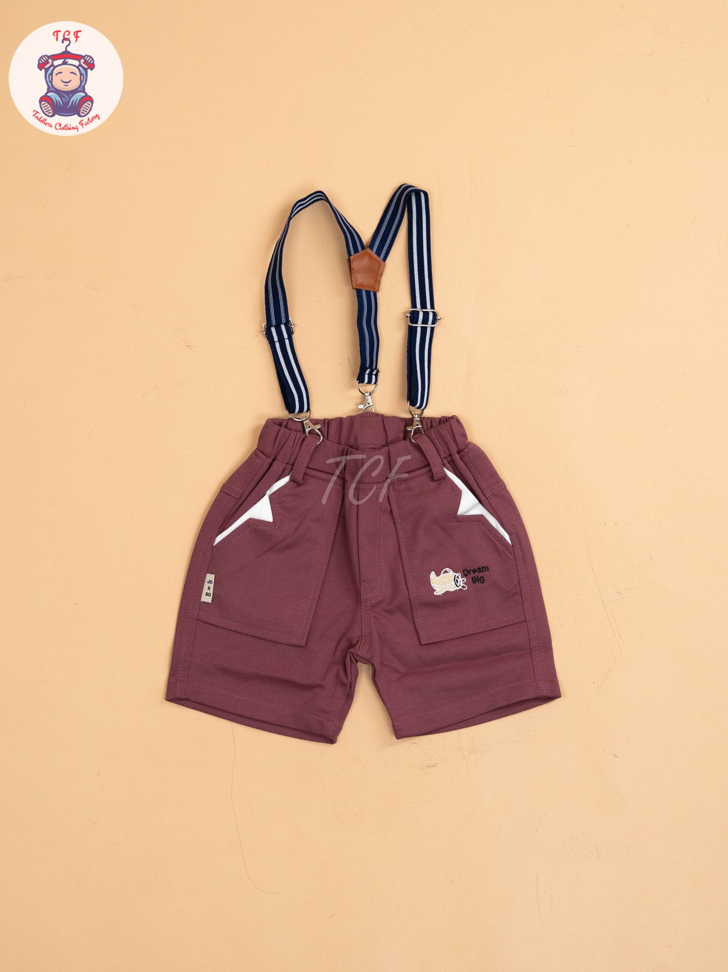 White & Rust - Half Sleeves Shirts & Shorts Set With Suspender & Bow