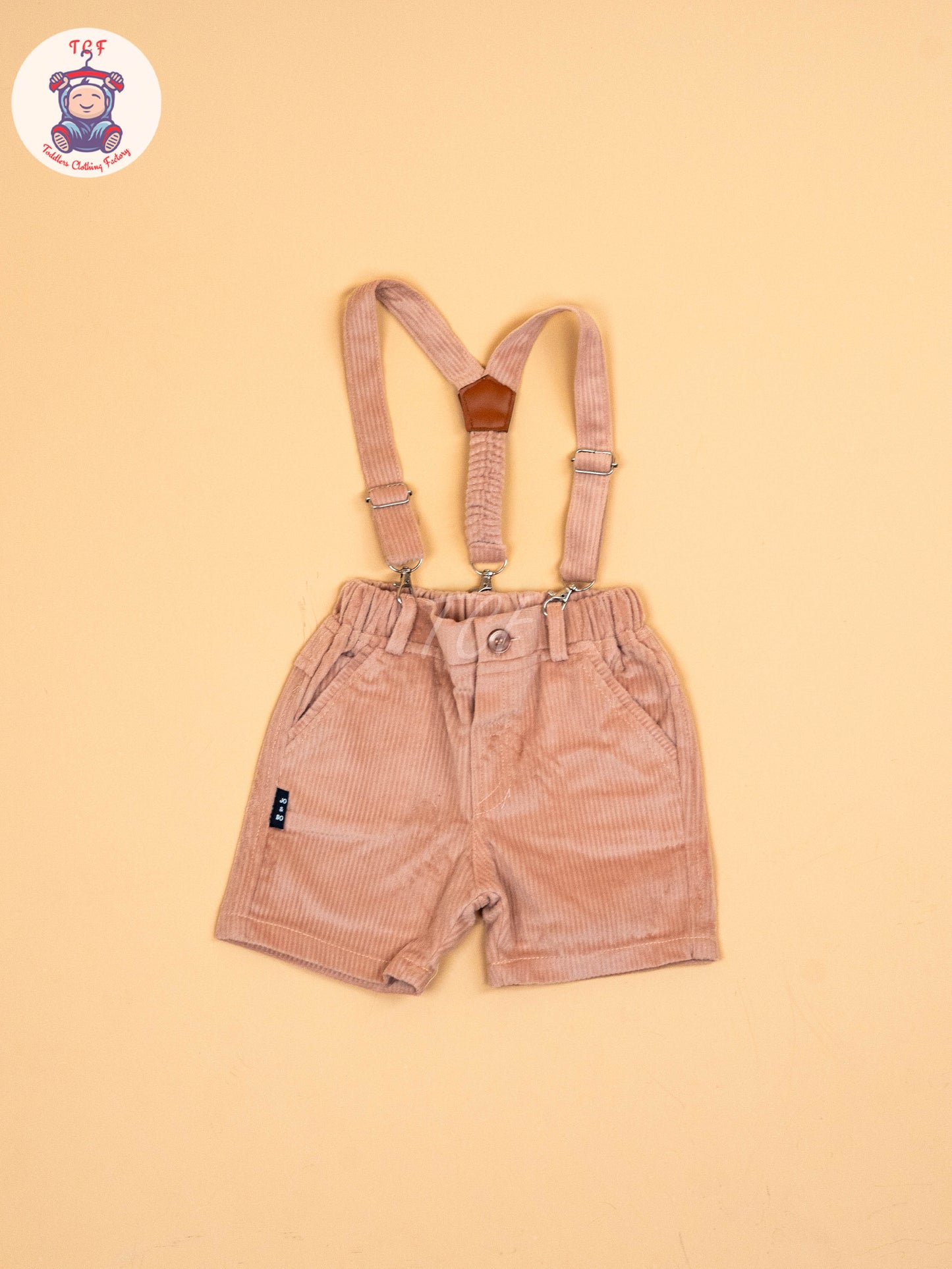 White & Peach - Half Sleeves Shirts & Shorts Set With Suspender & Bow
