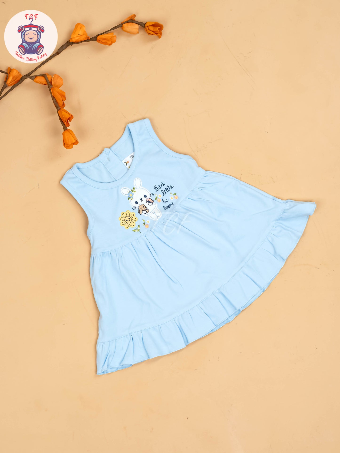Sky Blue & White - Girls Printed Casual Frocks