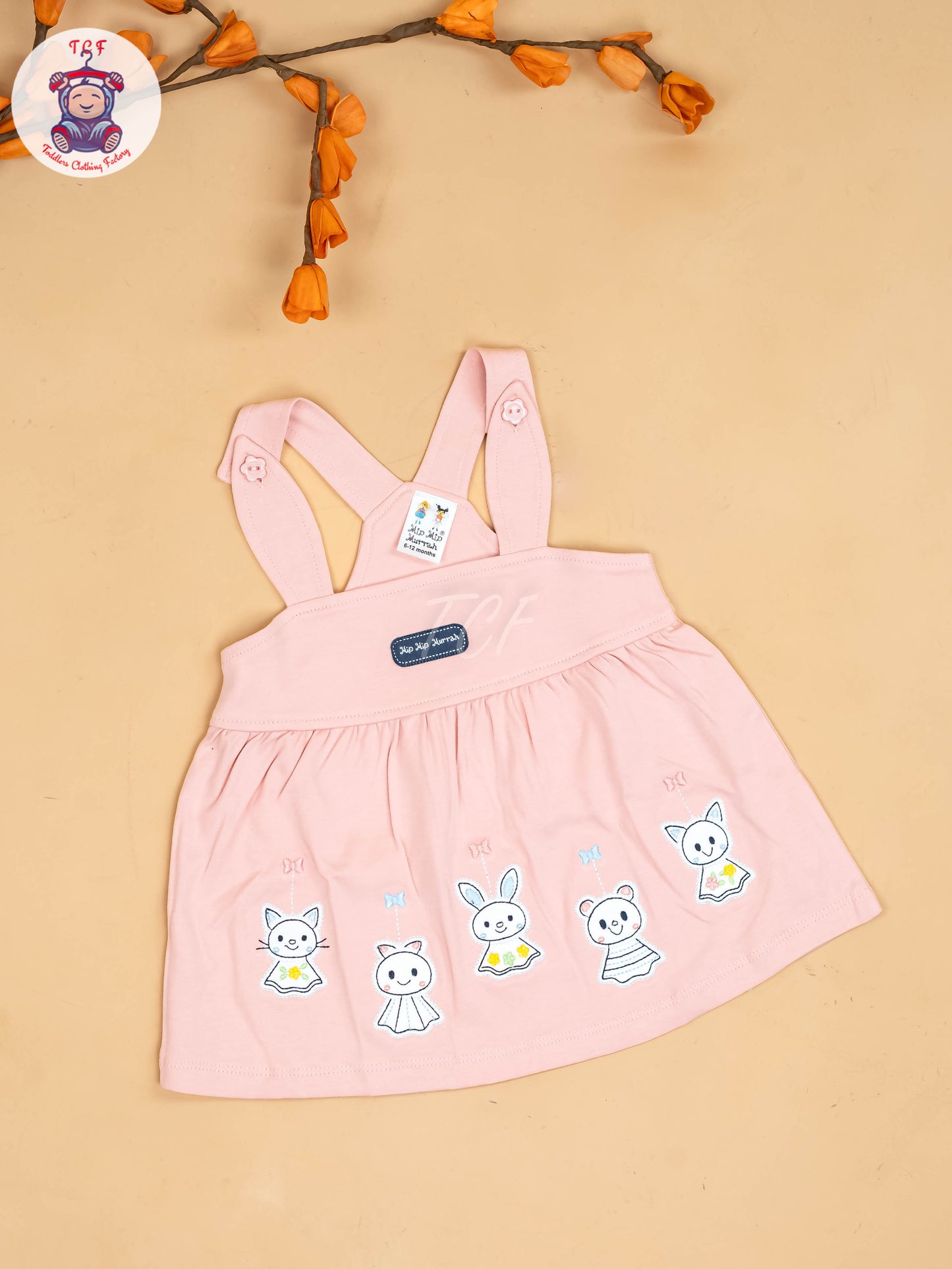 Baby Pink & White - Girls Printed Casual Frocks