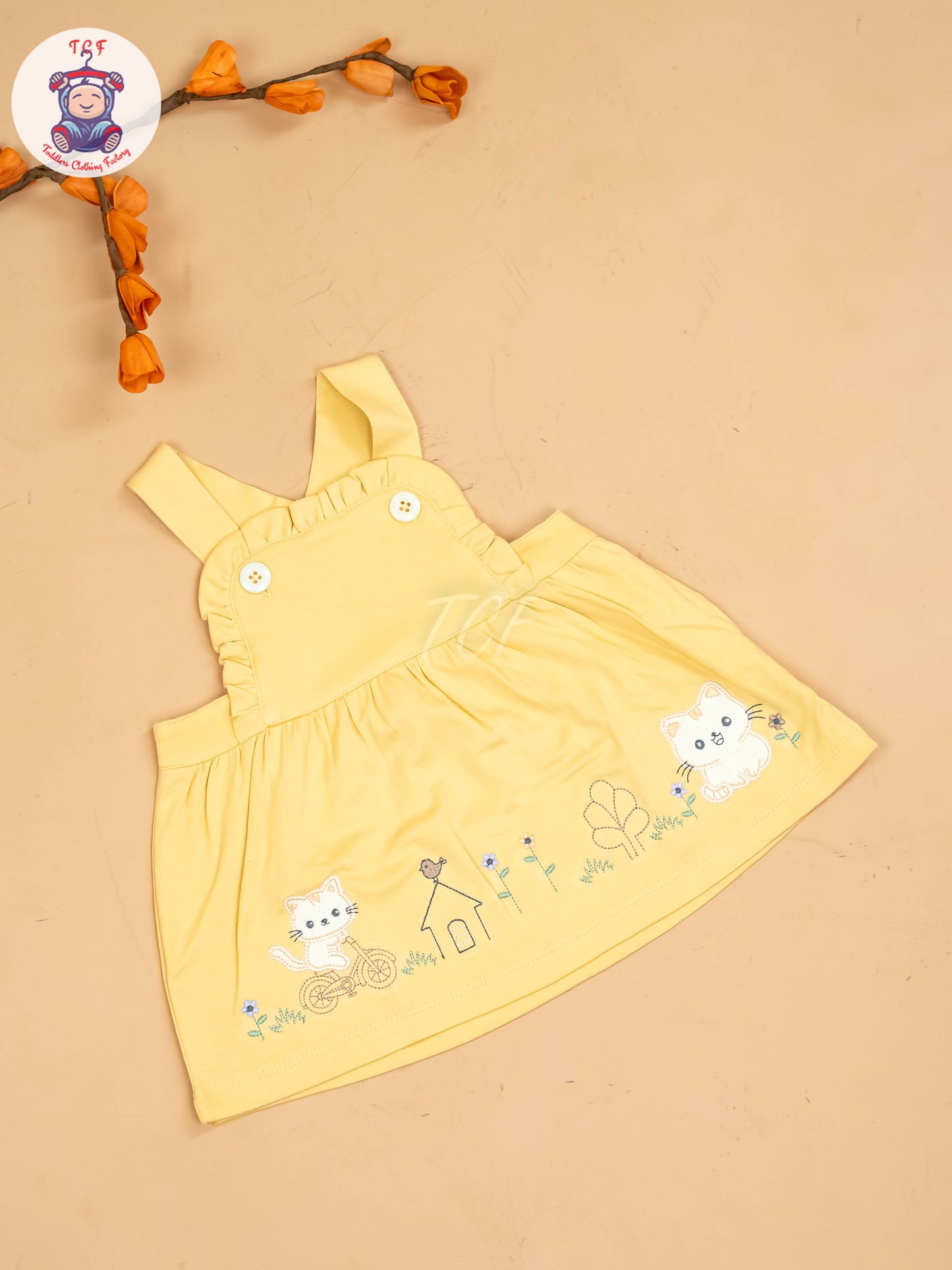 Yellow & White - Girls Printed Casual Frocks