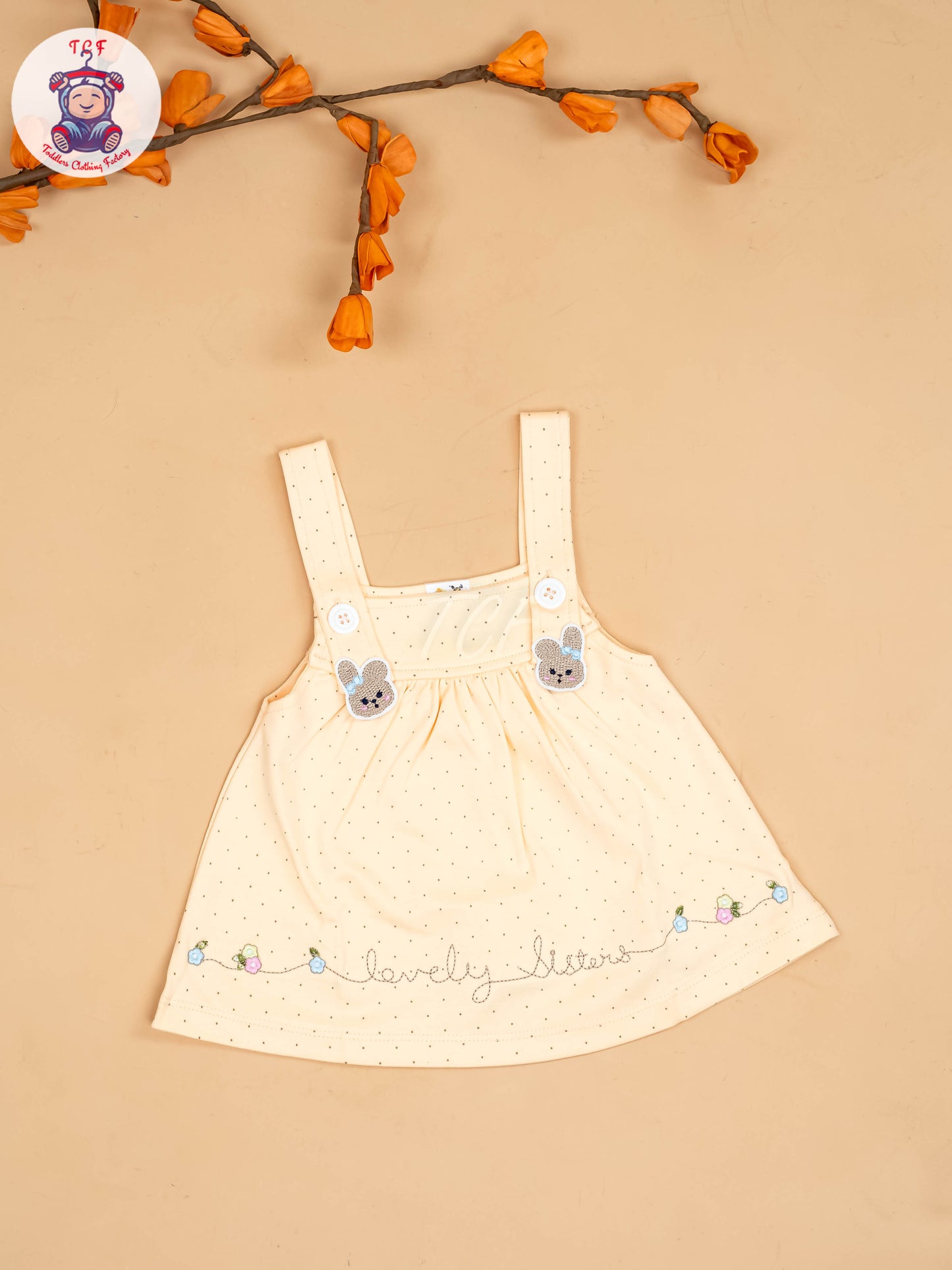 Peach & White - Girls Printed Casual Frocks