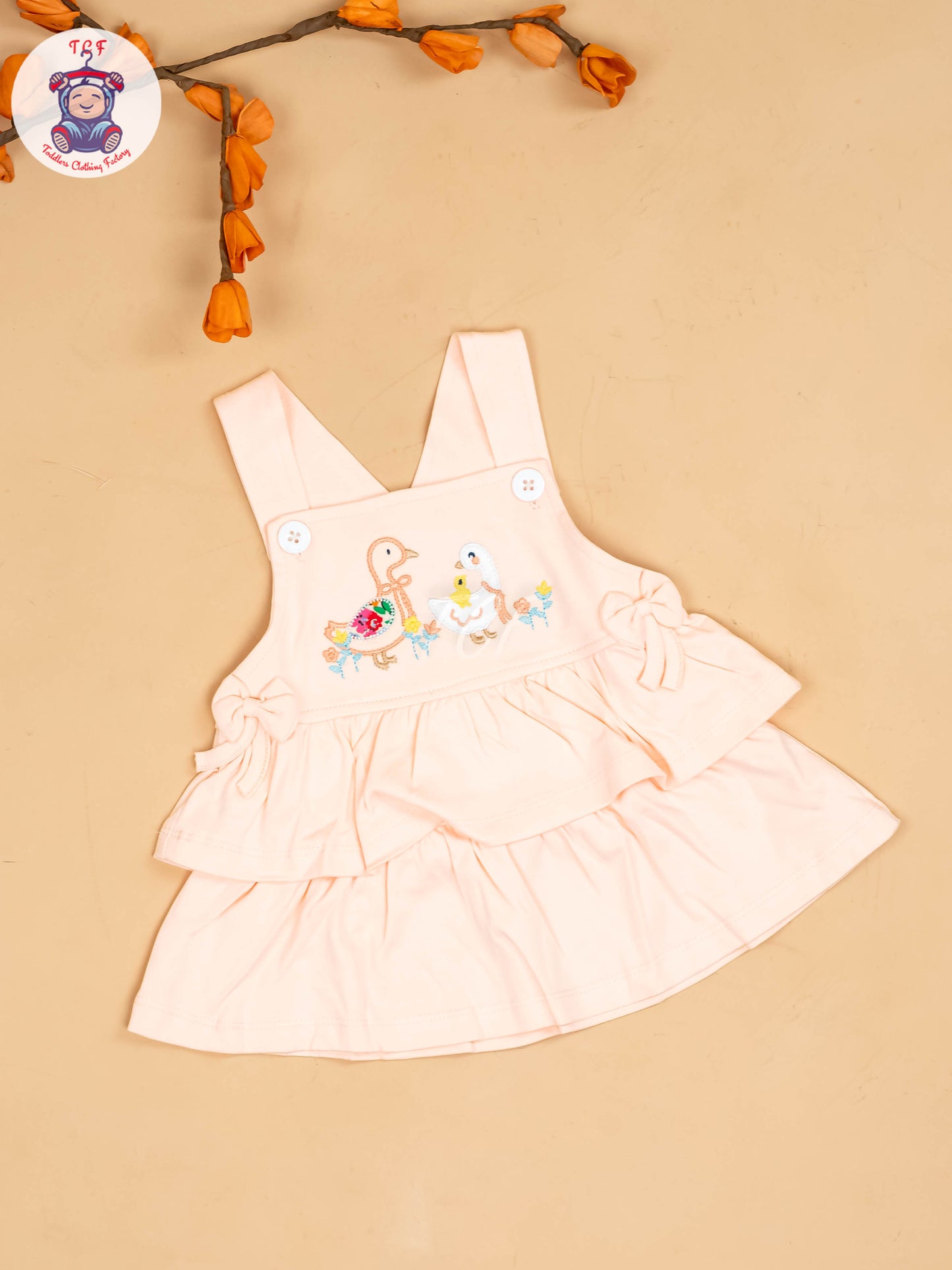 Peach & Half White - Girls Printed Casual Frocks