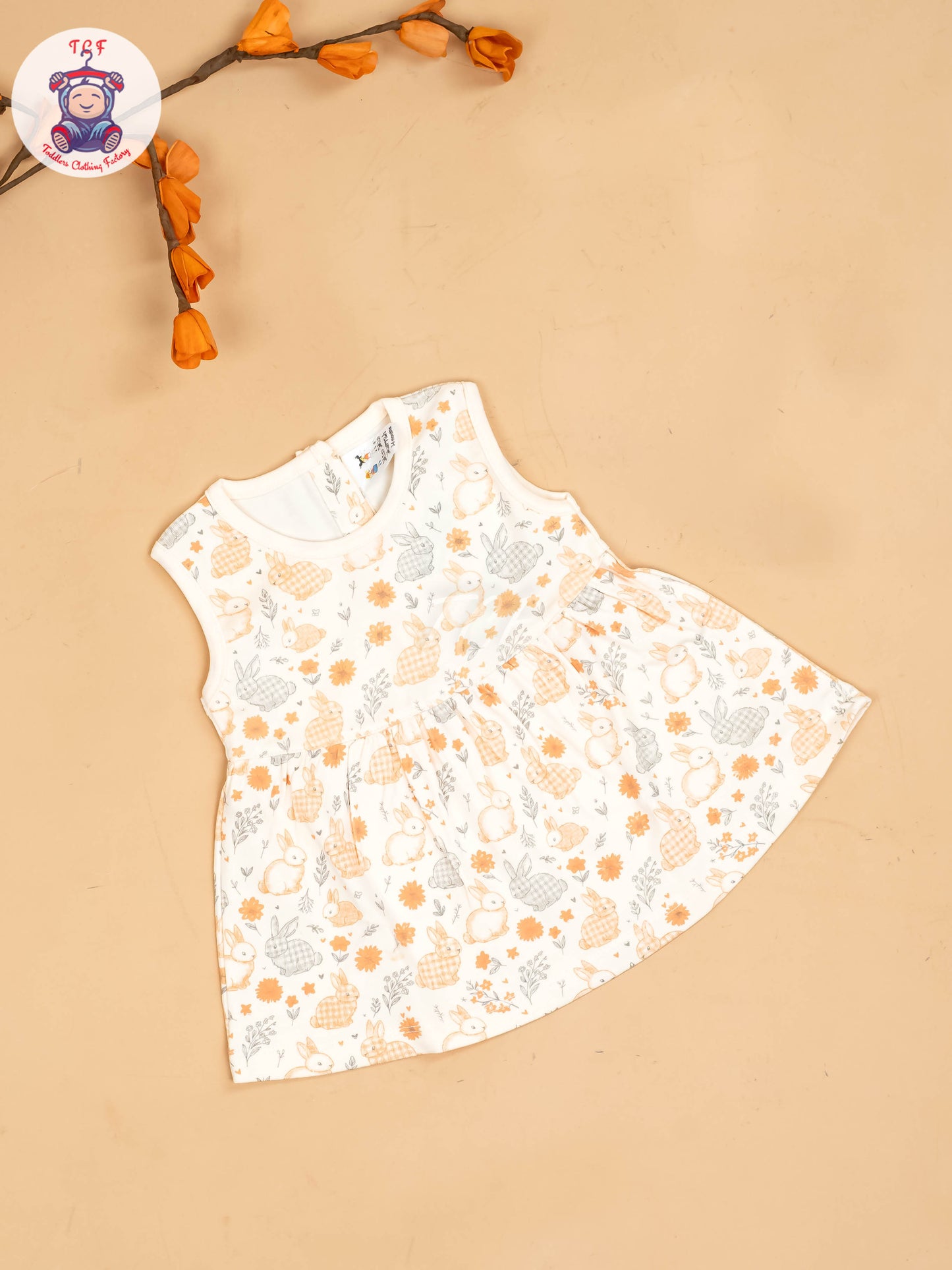 Peach & Half White - Girls Printed Ethnic Frocks