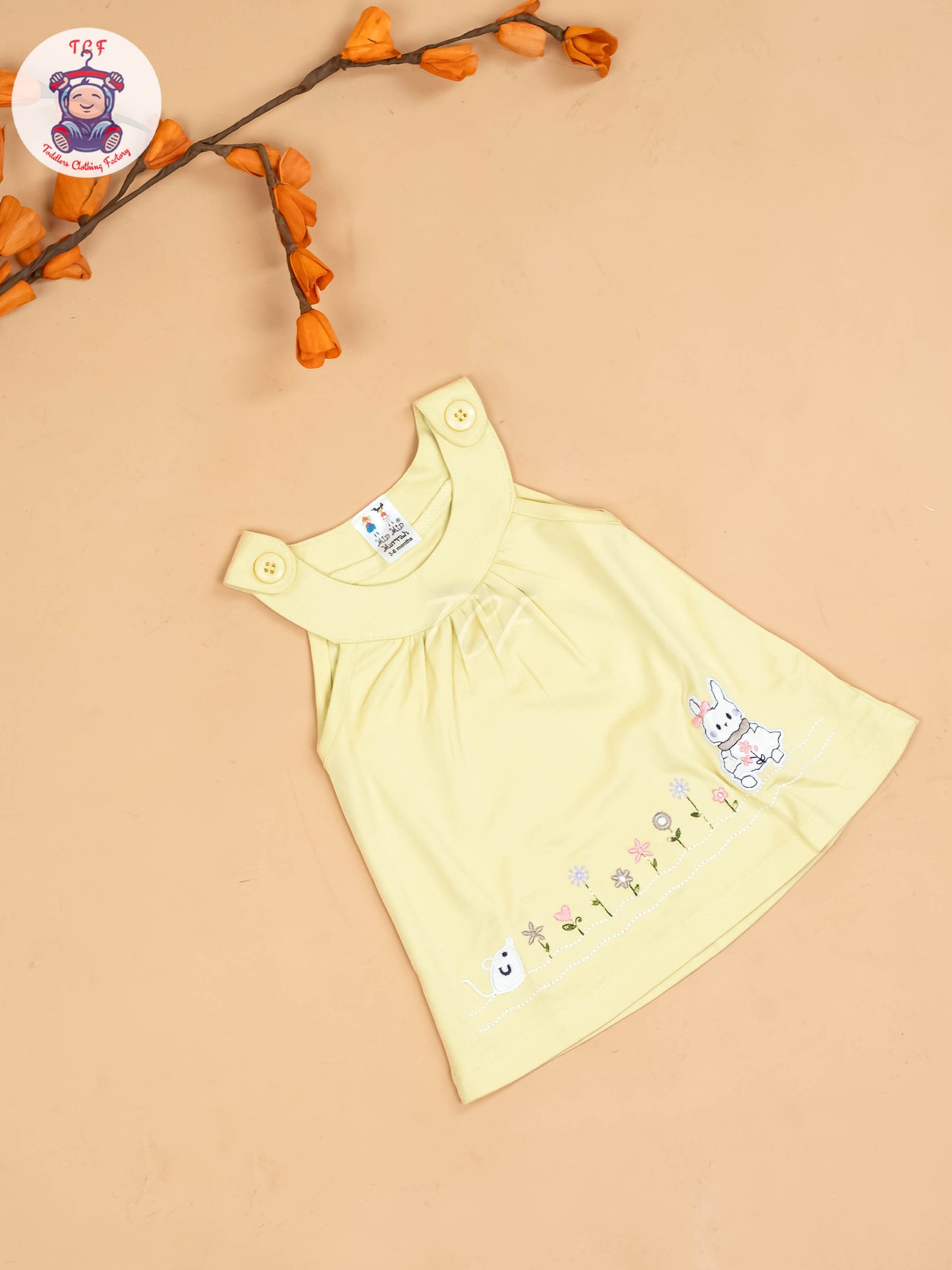 Yellow & Half White - Girls Printed Ethnic Frocks