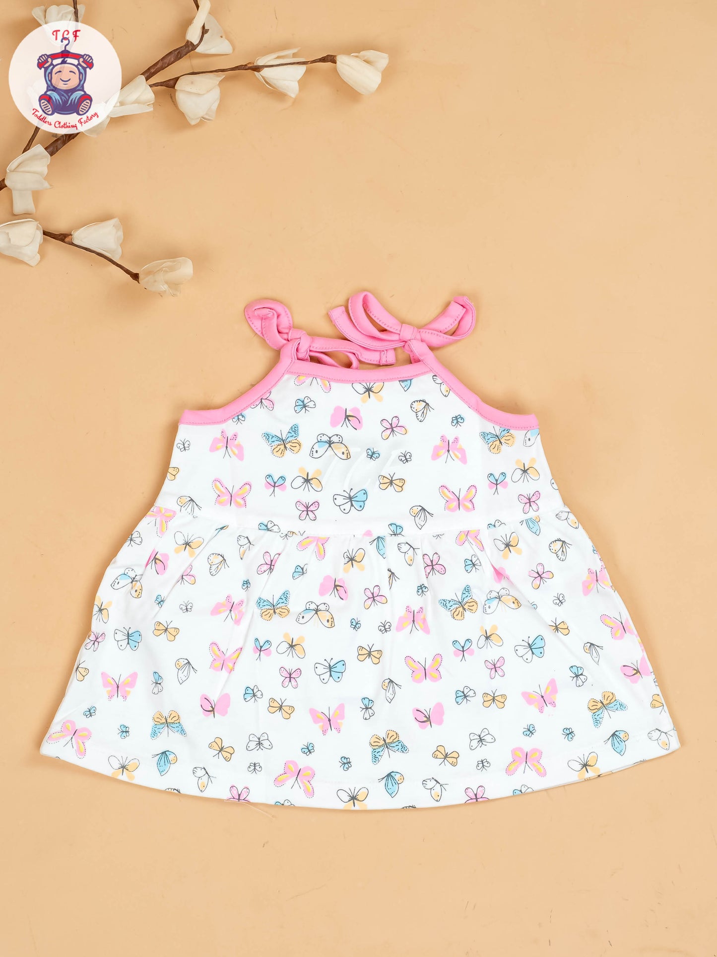 Pink -Girls Printed Ethnic Knot Frocks