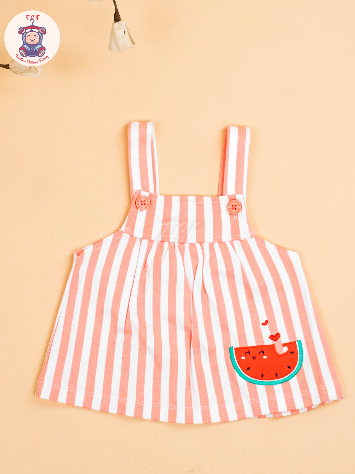 Peach & White - Girls Stripes Printed Frocks