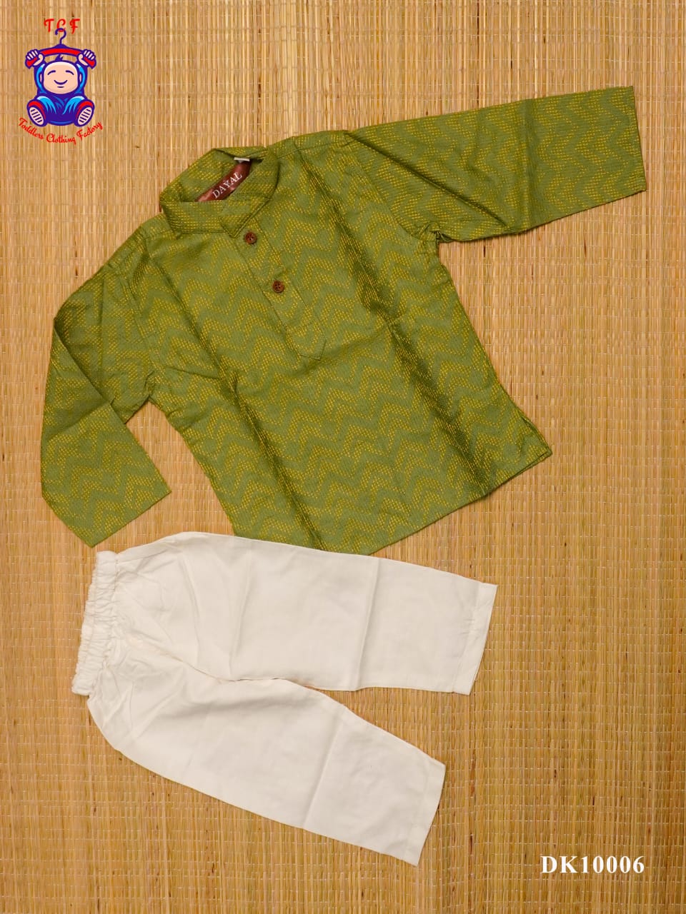 Green & White Kids Readymade Kurta Sets