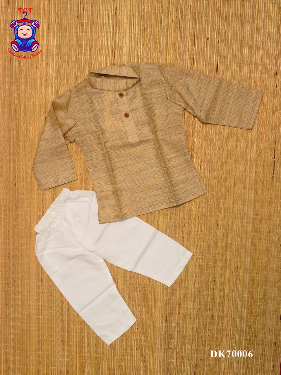 Light Brown & White - Kids Readymade Kurta Sets