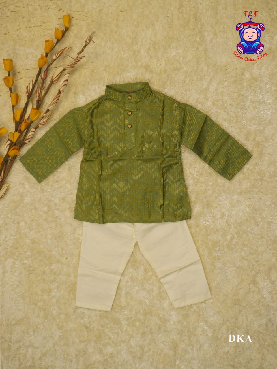 Green & Cream- Boys Readymade Kurta Sets