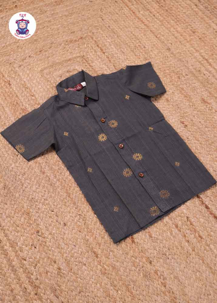 Grey - Boys Readymade Silk Cotton Shirts