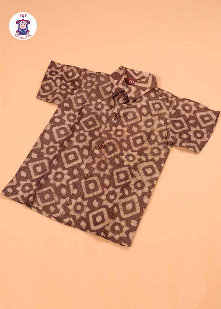 Army Green & Beige - Boys Readymade Bhatik Shirts