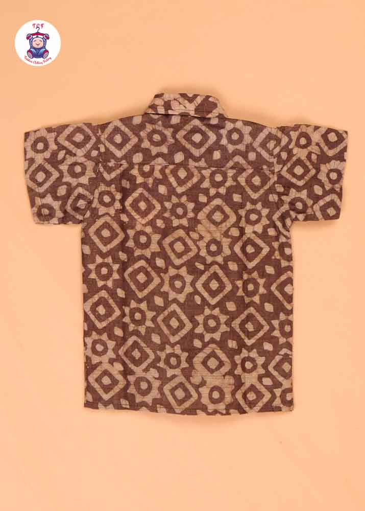 Army Green & Beige - Boys Readymade Bhatik Shirts