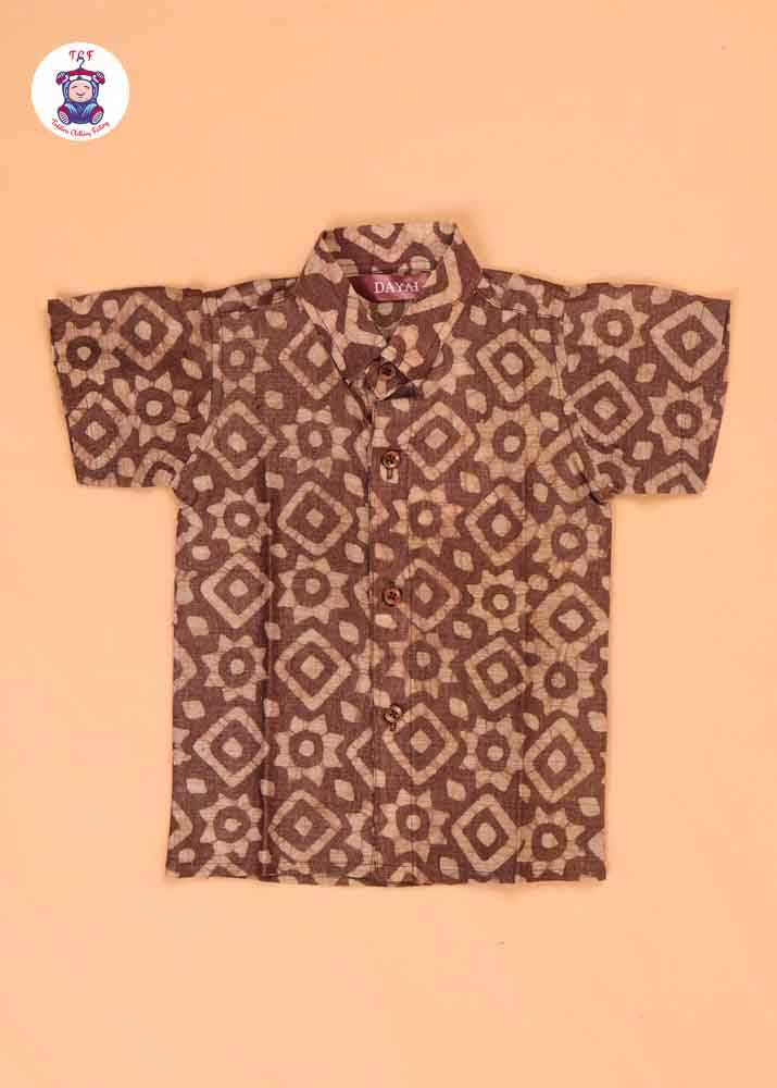 Army Green & Beige - Boys Readymade Bhatik Shirts