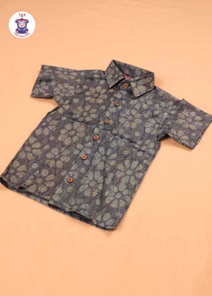 Ice Blue & Beige - Boys Readymade Bhatik Shirts