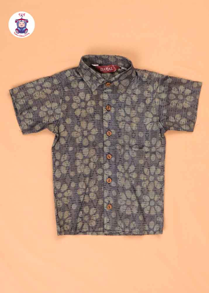 Ice Blue & Beige - Boys Readymade Bhatik Shirts