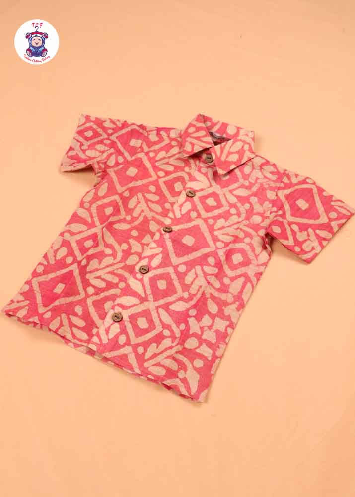 Lite Red & Beige - Boys Readymade Bhatik Shirts