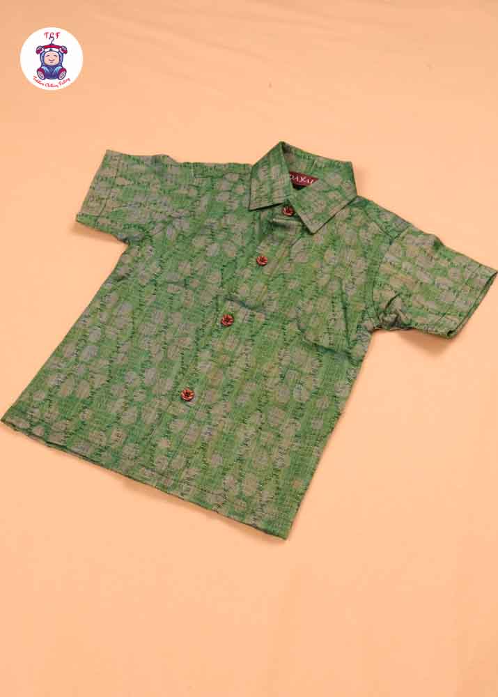Lite Green & Beige - Boys Readymade Bhatik Shirts