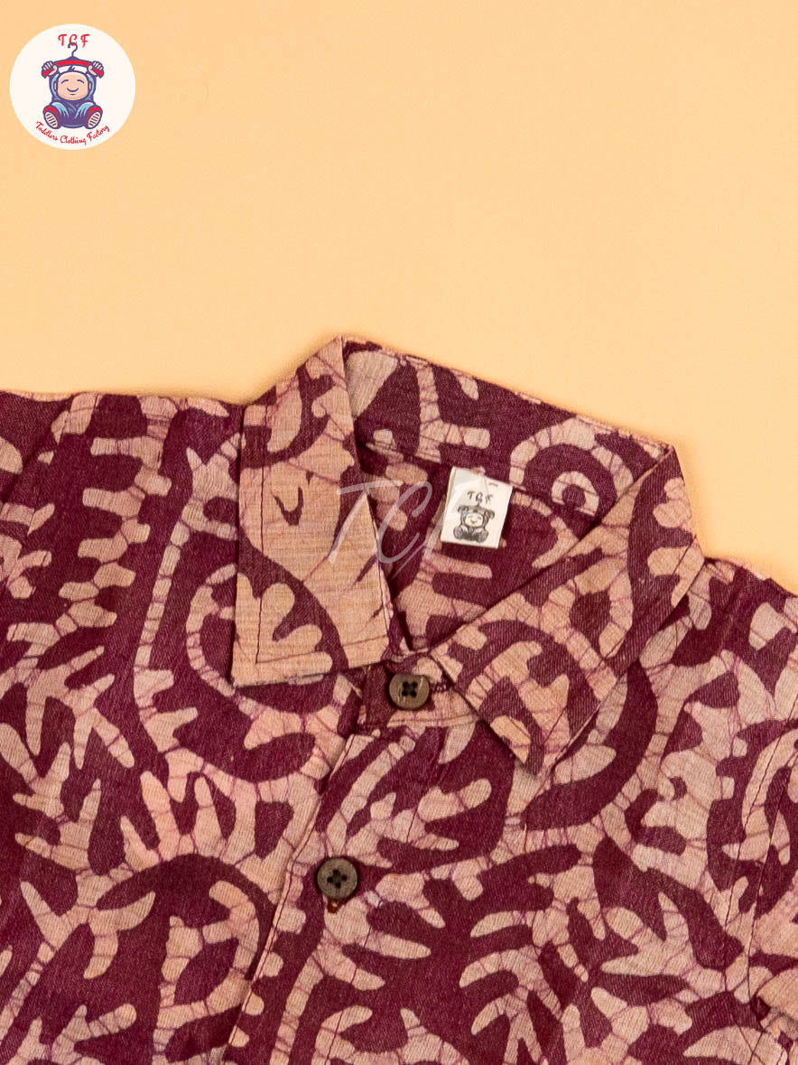 Majentha & Beige - Boys Readymade Bhatik Shirts