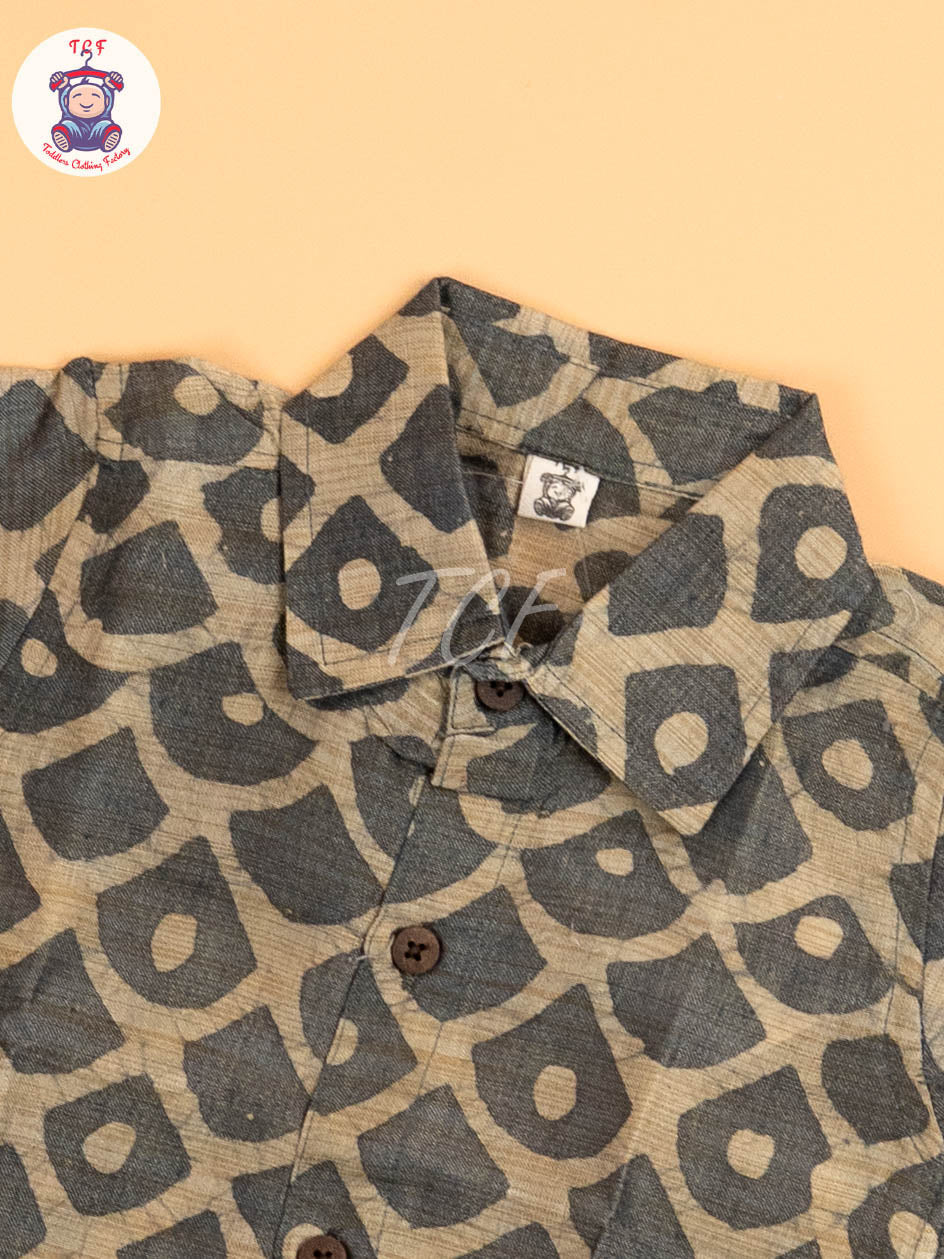 Grey & Beige - Boys Readymade Bhatik Shirts
