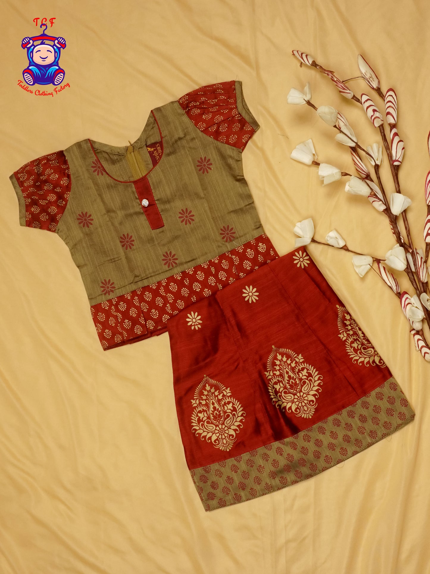 Grey & Maroon - Cotton Pavadai Sattai