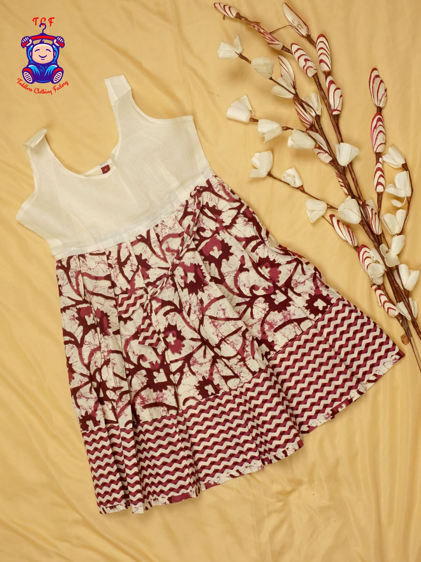 Maroon & White- Cotton Pavadai Sattai