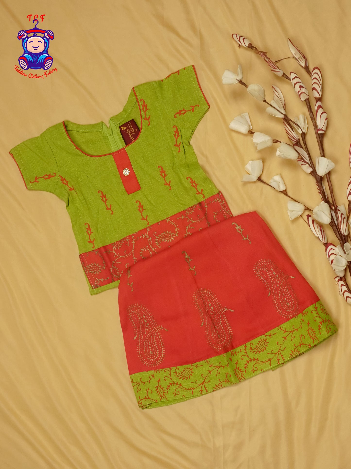 Green & Red - Cotton Pavadai Sattai