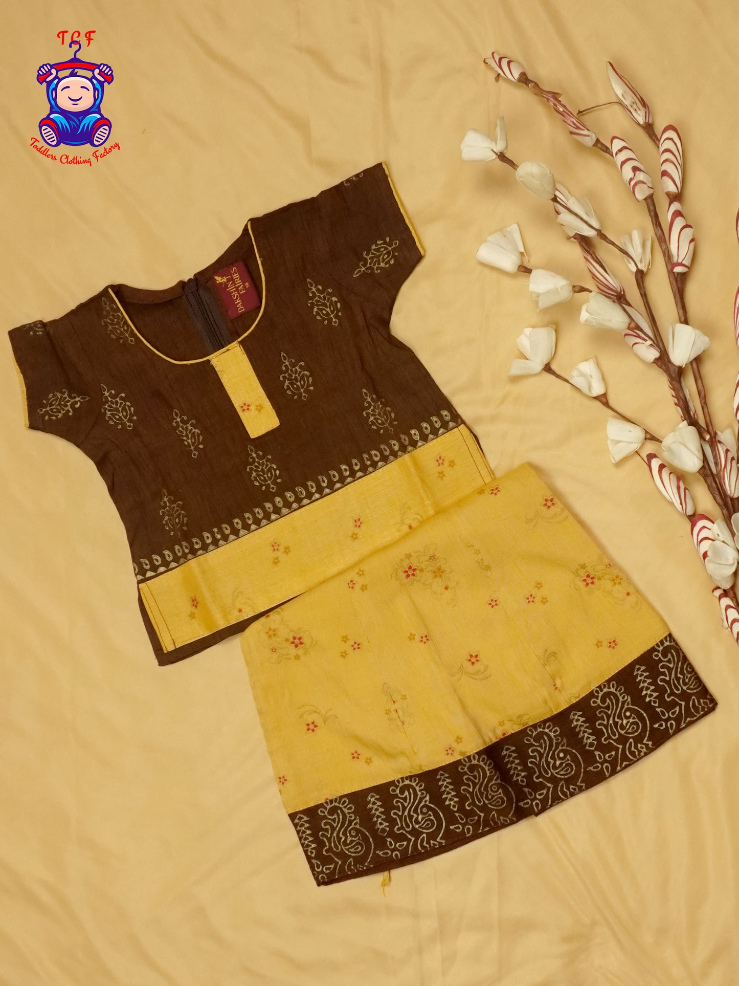 Brown & Yellow - Cotton Pavadai Sattai