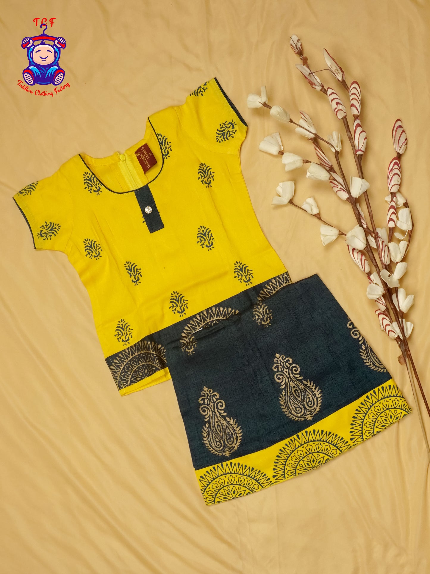 Yellow & Blue - Pattu Pavadai Set