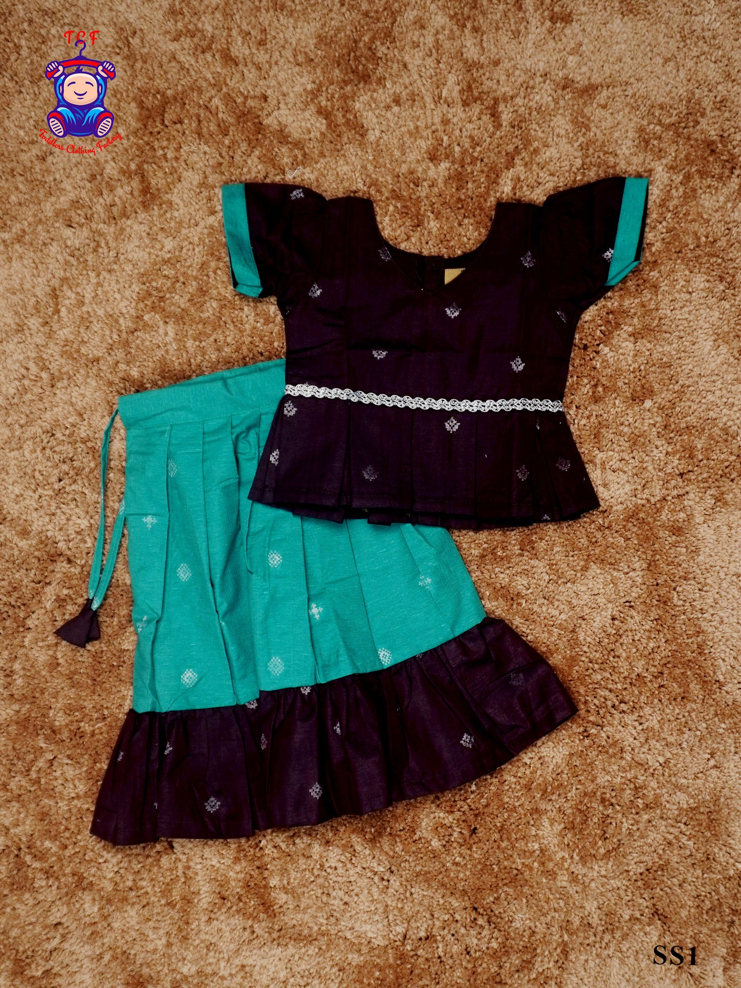 Blue and Wine - Cotton Pavadai Sattai
